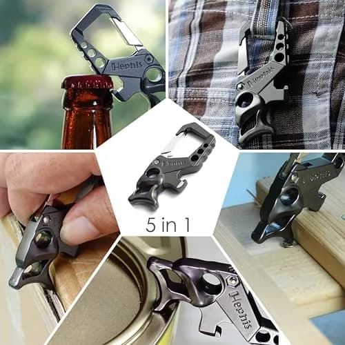 Hephis Skull Heavy Duty Key Chain Metal All - in - One Keychain with Organizer, Bottle Opener, Flat-Head Screwdriver & Can Opener, Carabiner (Black) thumbnail 2