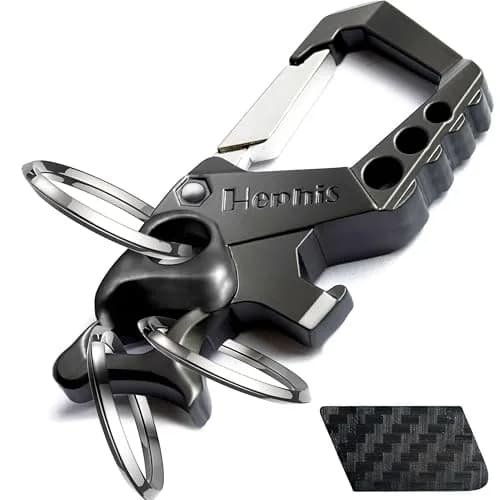 Hephis Skull Heavy Duty Key Chain Metal All - in - One Keychain with Organizer, Bottle Opener, Flat-Head Screwdriver & Can Opener, Carabiner (Black) - main product image