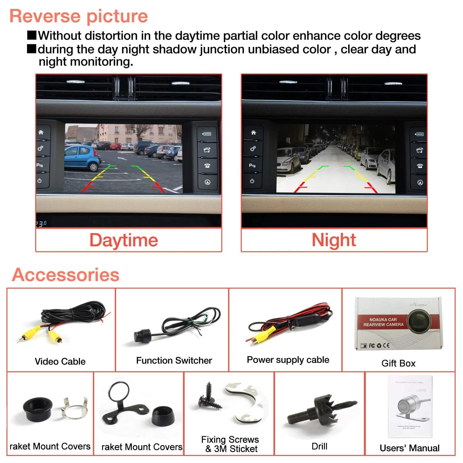 NOAUKA HD Universal Backup Camera 160° FOV Black | CMOS Sensor, 12V DC - view 7