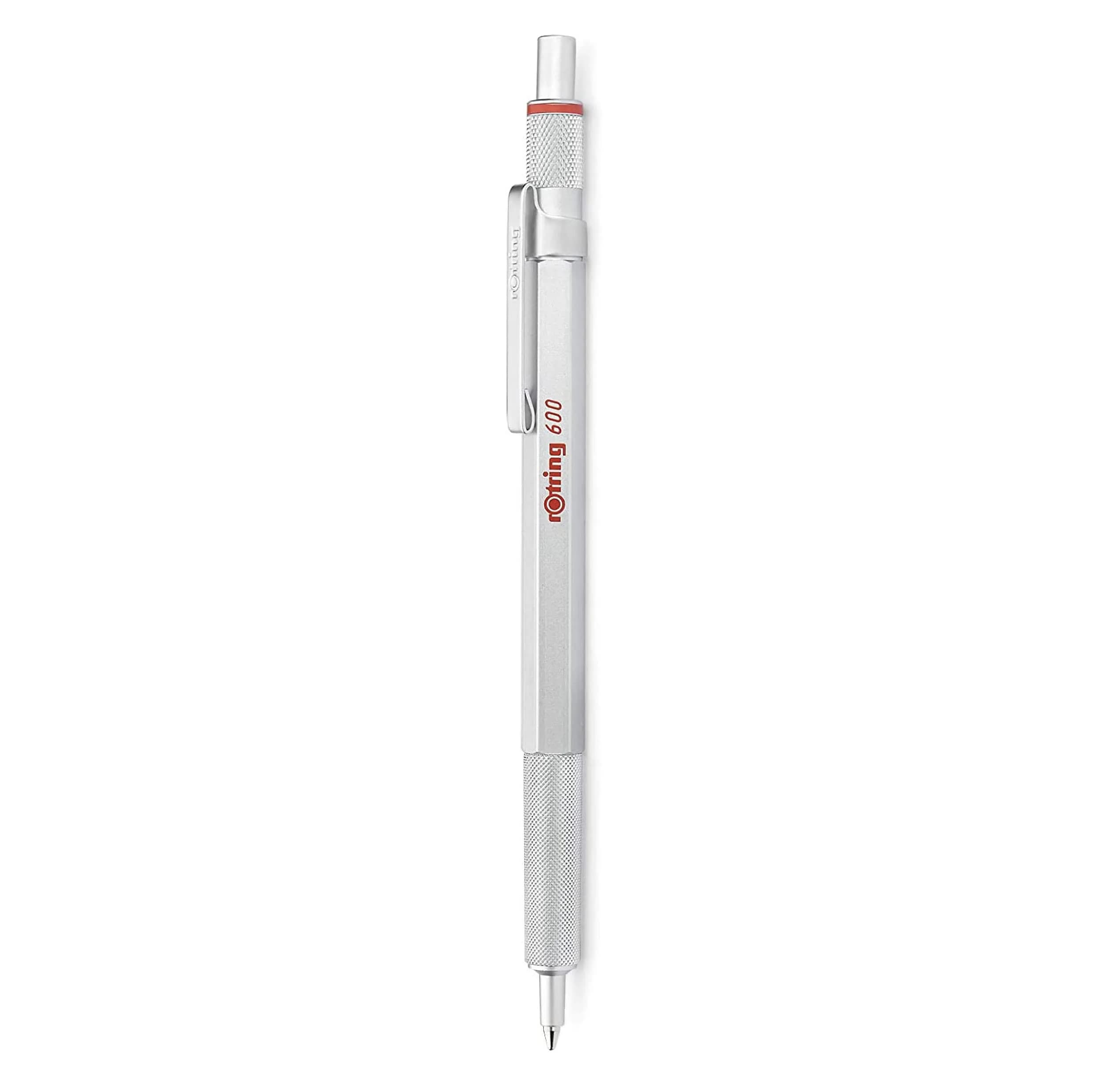 Rotring 600 Ballpoint Pen, Medium Point, Black Ink, Silver Metal Barrel, Refillable, 1 Count | Smooth Ink Flow — Silver