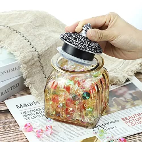 SOCOSY Vintage Crystal Glass Candy Jar with Lid 24 oz | Elegant Kitchen Storage & Wedding Gift thumbnail 3
