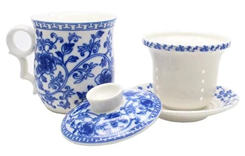 Tea Talent Porcelain Tea Cup with Infuser Lid and Saucer Set - 350ml (12 Oz) | Jingdezhen Ceramics for Loose Leaf Tea thumbnail 4