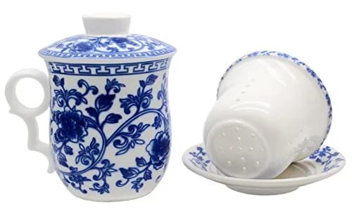 Tea Talent Porcelain Tea Cup with Infuser Lid and Saucer Set - 350ml (12 Oz) | Jingdezhen Ceramics for Loose Leaf Tea thumbnail 5