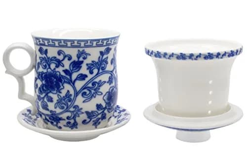 Tea Talent Porcelain Tea Cup with Infuser Lid and Saucer Set - 350ml (12 Oz) | Jingdezhen Ceramics for Loose Leaf Tea thumbnail 6