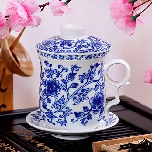 Tea Talent Porcelain Tea Cup with Infuser Lid and Saucer Set - 350ml (12 Oz) | Jingdezhen Ceramics for Loose Leaf Tea thumbnail 7