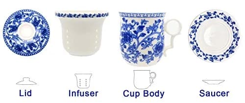 Tea Talent Porcelain Tea Cup with Infuser Lid and Saucer Set - 350ml (12 Oz) | Jingdezhen Ceramics for Loose Leaf Tea thumbnail 2