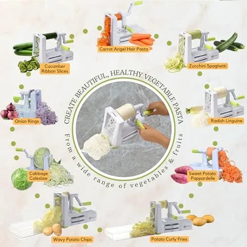 Brieftons 7-Blade Vegetable Spiralizer: Veggie Noodle Maker with Curly Fry & Crinkle Blades | Low Carb, Vegan, Gluten-Free, Keto, Paleo thumbnail 5