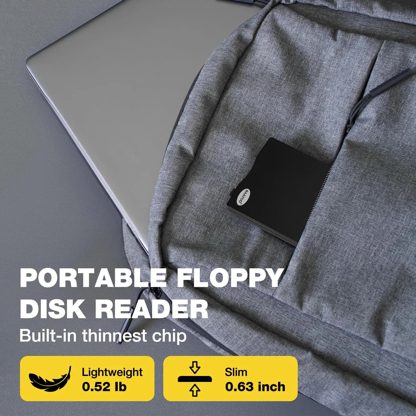 RAAYOO 3.5" Floppy Disk Drive - Portable 1.44 MB FDD USB for Mac & Windows 10/7/8 PC - Black - view 5