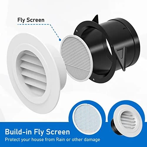 Hon&Guan White 4 Inch Soffit Vent with Fly Screen | ABS Plastic Round Exhaust Air Vent thumbnail 2