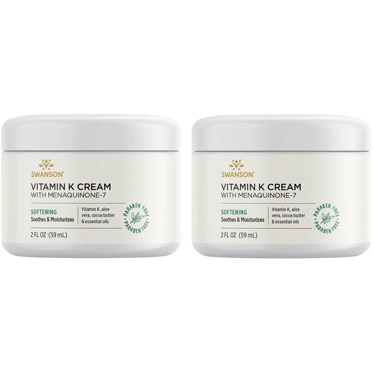 Swanson Vitamin K Cream with Menaquinone-7 59ml (2 fl oz) 2-Pack | Brightens Dark Circles — 2 Fl Oz