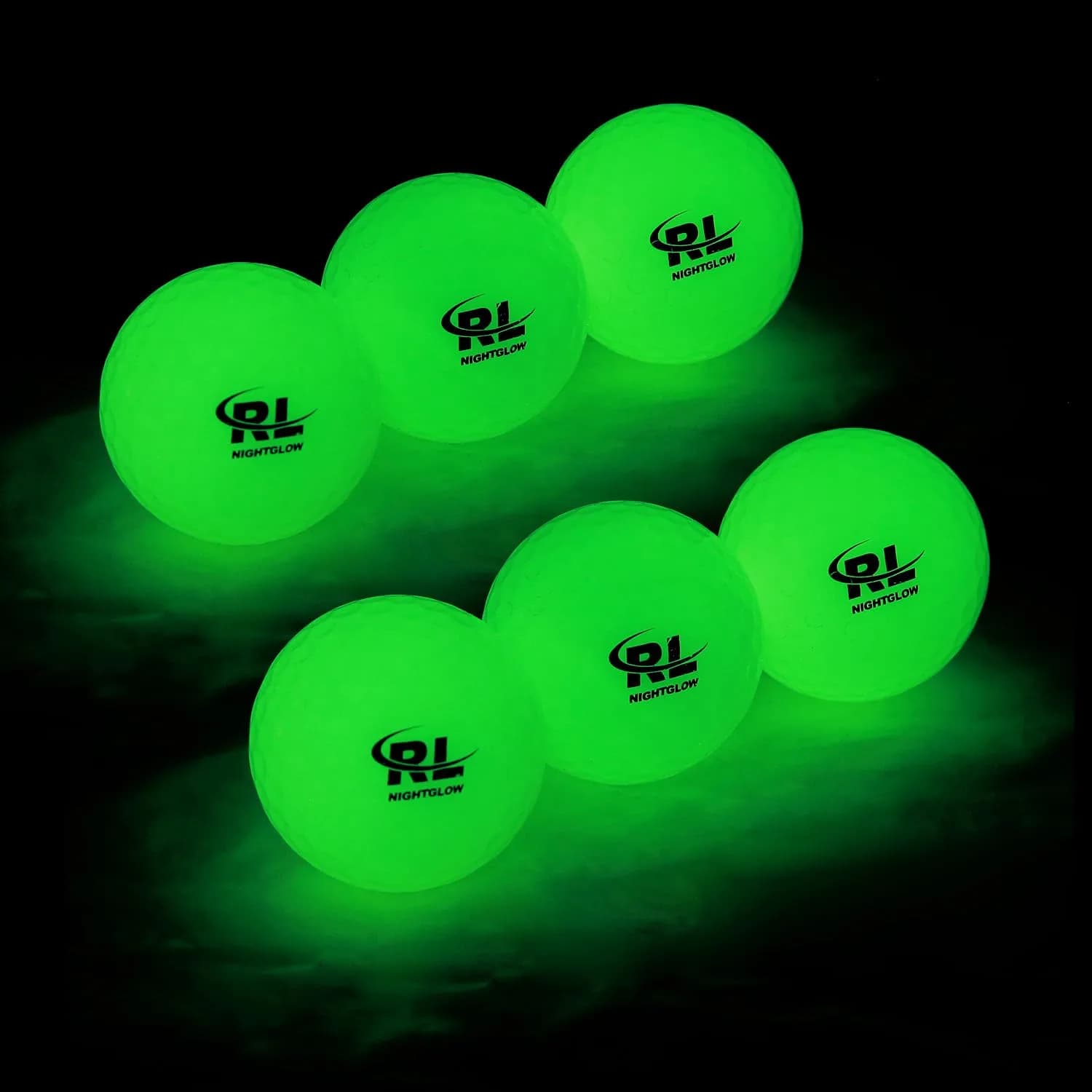 R&L Glow Golf Balls for Night Sports - Tournament Fluorescent 6 Pack | Rechargeable with UV Flashlight - main product image