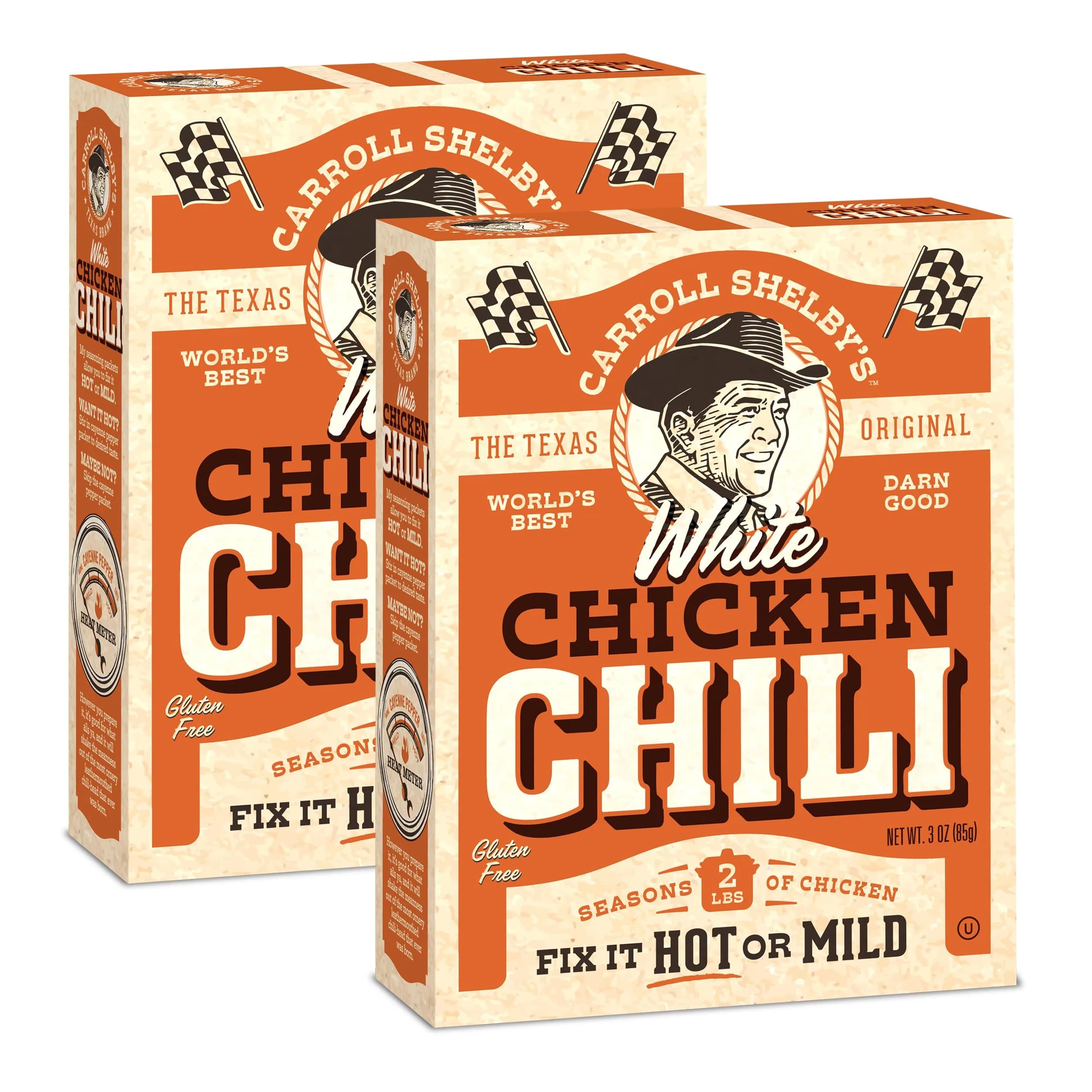 Carroll Shelby's Original Texas Brand White Chicken Chili Kit 3oz Pack of 2 | Authentic Texas-Style Seasoning
