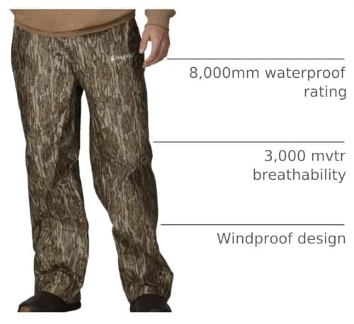FROGG TOGGS Men's Classic Pro Action Waterproof Breathable Rain Pant, XX-Large | Mossy Oak Bottomland, 44-inch waist thumbnail 4
