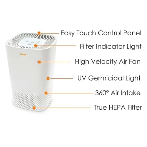 Crane Air Purifier with True HEPA Filter, UV Light, 250 Sq Feet Coverage | Sleep Mode & Timer thumbnail 2