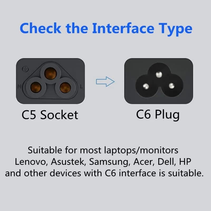 Tekit C14 to C5 Power Cord 0.3m (1ft) | IEC 320 C14 Male to C5 Female Adapter Cable thumbnail 5