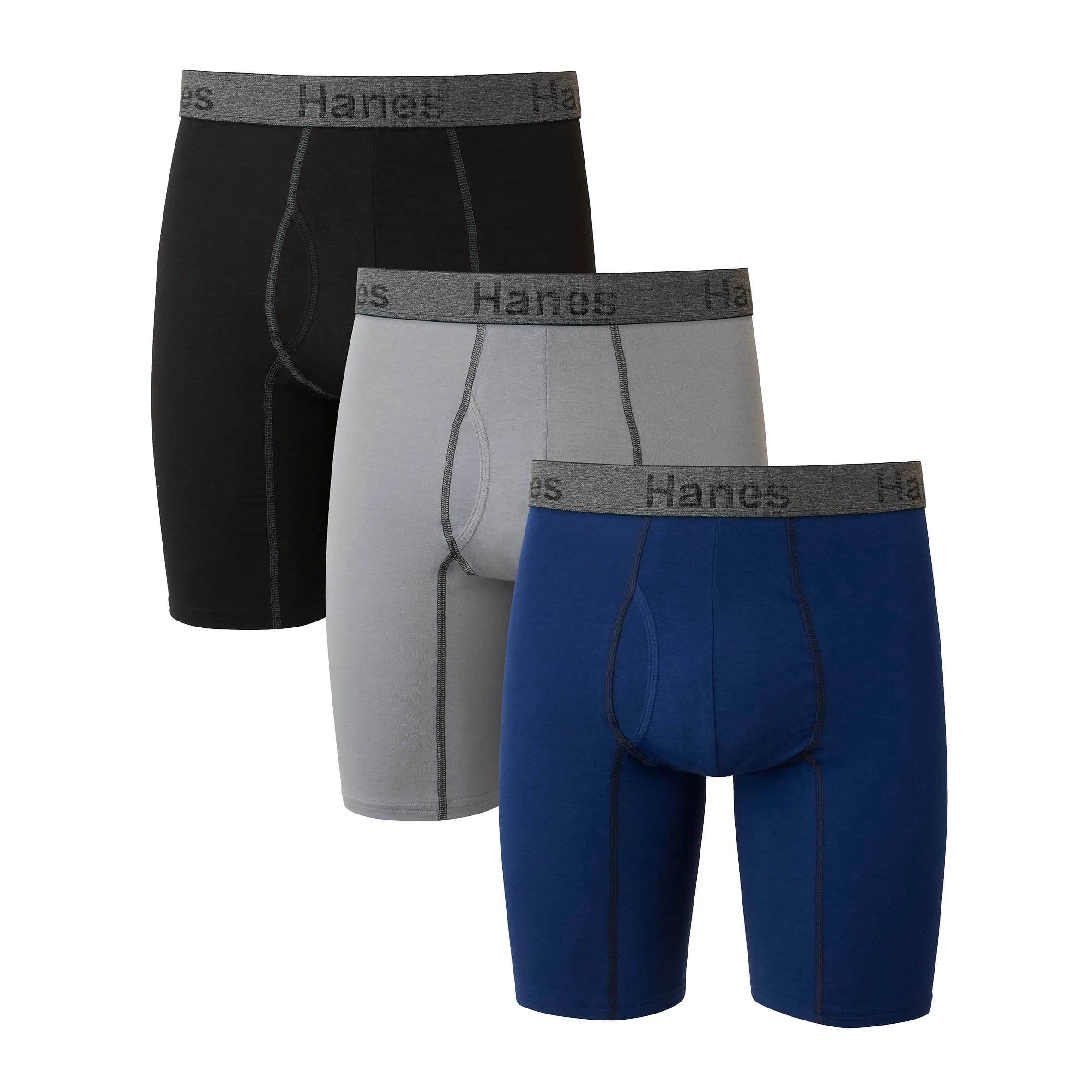 Hanes Men's 3-Pack Comfort Flex Fit Ultra Soft Stretch Boxer Briefs, Long Leg Assorted, X-Large | Breathable Support for Daily Wear