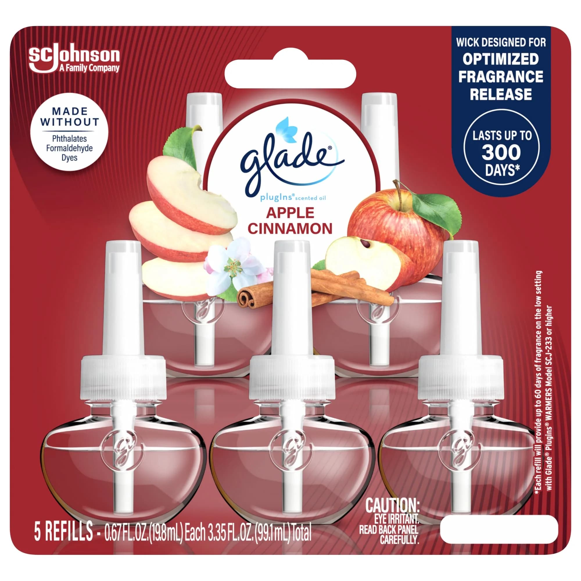 Glade PlugIns Refills Apple Cinnamon Scented Oil (5 Count, 100ml (3.35 Fl Oz)) | Essential Oils for Home and Bathroom - main product image
