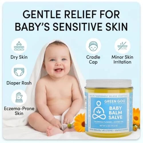 Green Goo Baby Balm, Organic Gentle Moisturizing & Soothing Baby Lotion, 4 Oz Jar | Supports Sensitive Skin & Skin Irritations thumbnail 2