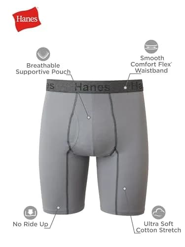 Hanes Mens 3-Pack Comfort Flex Fit Ultra Soft Stretch Boxer Briefs Long Leg, 2.27 kg (5 lb) | Breathable Support for Daily Wear thumbnail 6