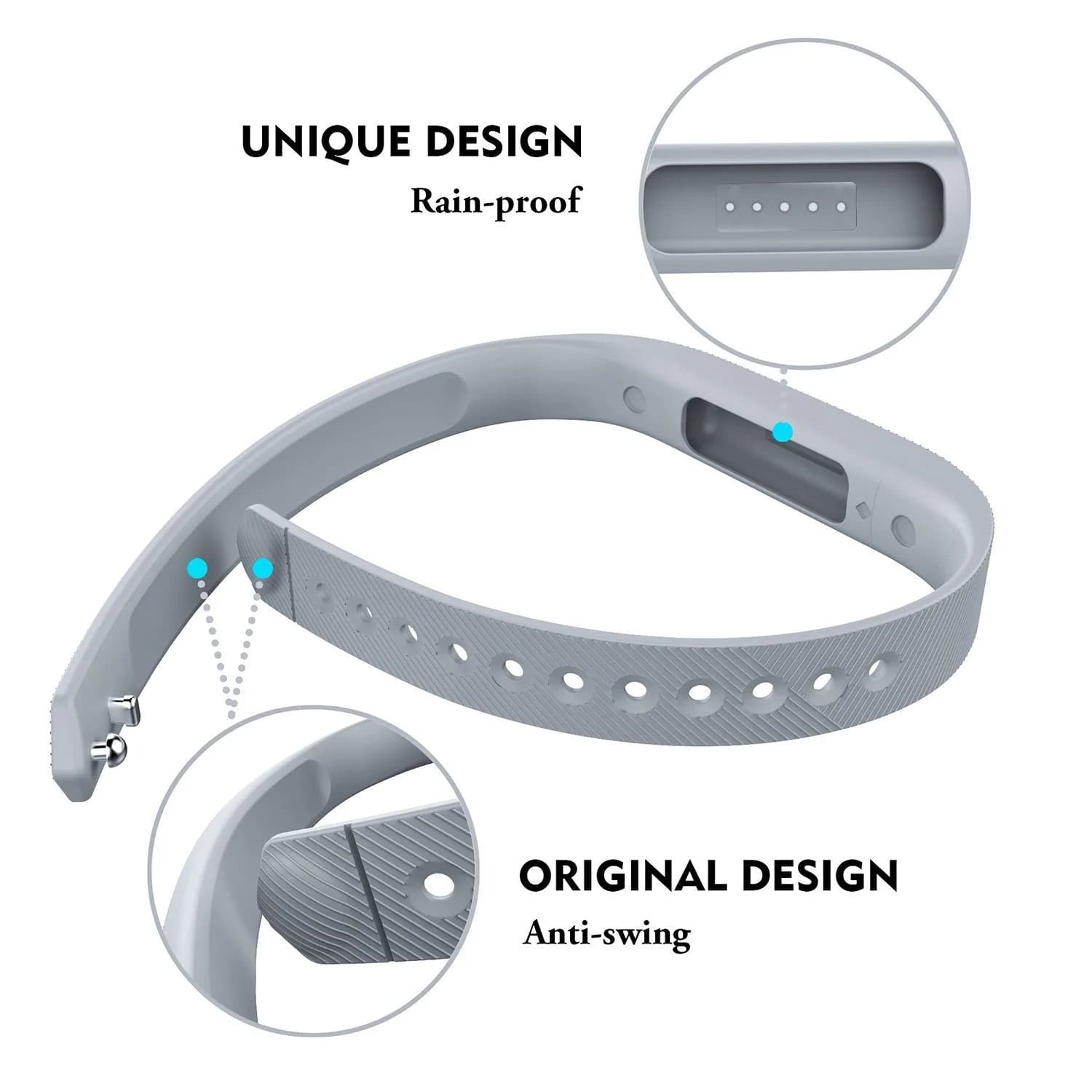 Greeninsync Replacement Band for Fitbit Flex 2, Large, Grey | Sports Classic Silicone Strap with Fastener Clasp - view 4