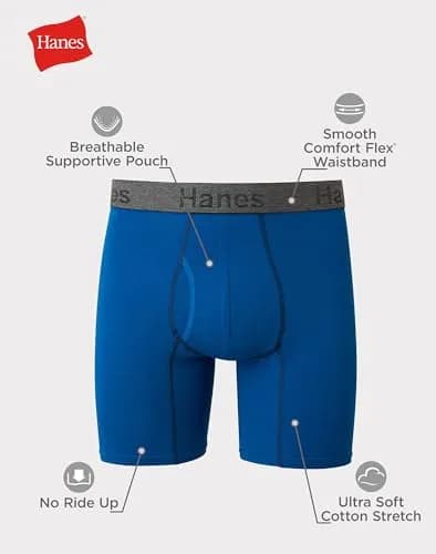 Hanes Mens 3-Pack Comfort Flex Fit Ultra Soft Stretch Boxer Briefs, Blue/Black, Large | Breathable Support & No-Ride-Up Fit thumbnail 6
