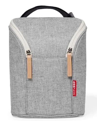 Skip Hop Grab & Go Insulated Baby Bottle Bag, Grey Melange, 20.7cm (8.15in) x 25.3cm (9.96in) x 10.4cm (4.09in) | Keeps 2 Bottles Warm or Cold thumbnail 1