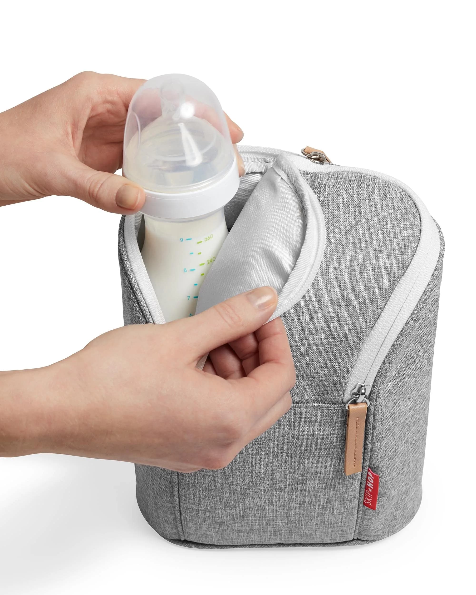 Skip Hop Grab & Go Insulated Baby Bottle Bag, Grey Melange, 20.7cm (8.15in) x 25.3cm (9.96in) x 10.4cm (4.09in) | Keeps 2 Bottles Warm or Cold - view 4