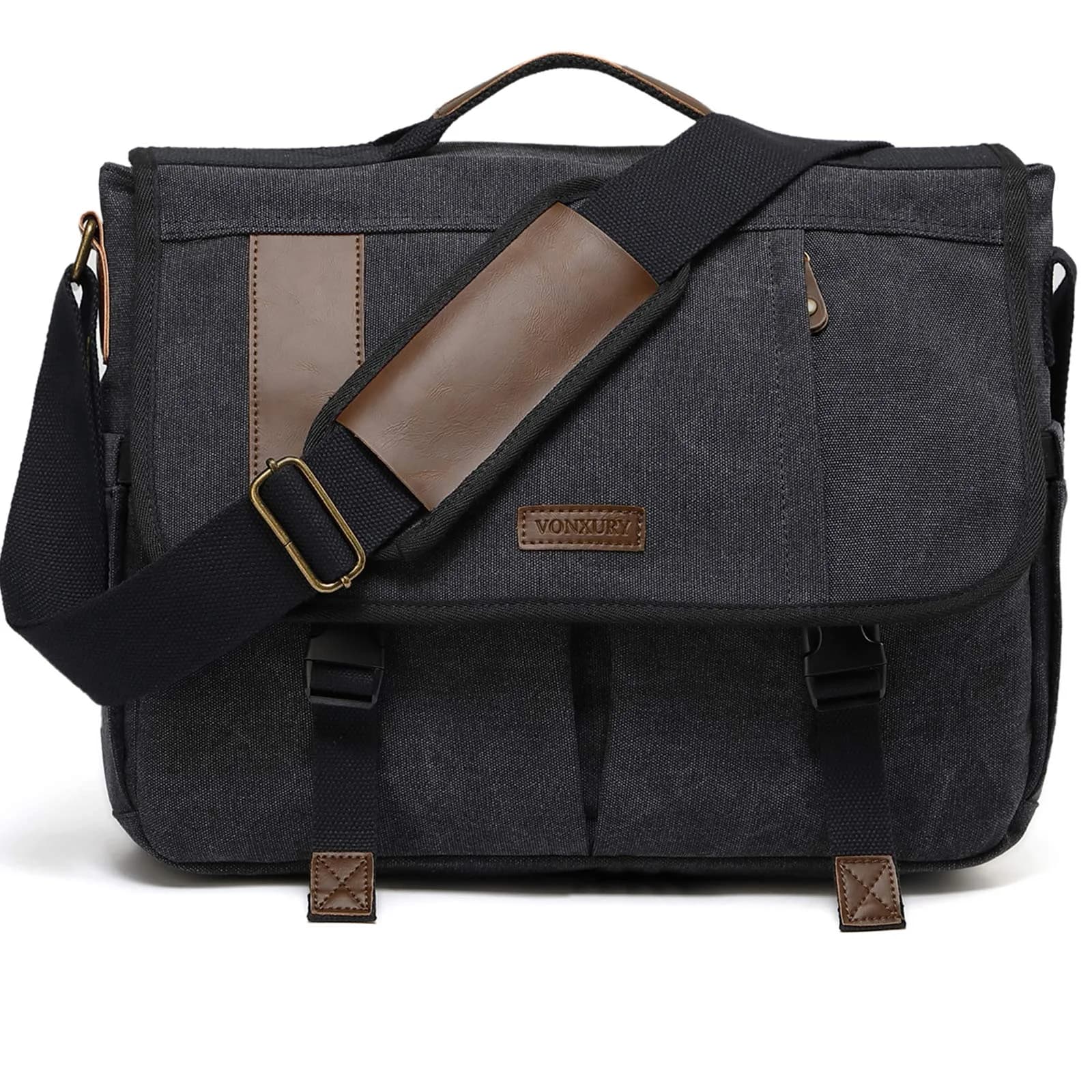 VX VONXURY Water Resistant Canvas Messenger Bag for Men, 15.6 inch Laptop | Vintage Satchel for Work & Travel