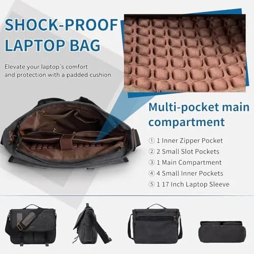 VX VONXURY Water Resistant Canvas Messenger Bag for Men, 15.6 inch Laptop | Vintage Satchel for Work & Travel thumbnail 4
