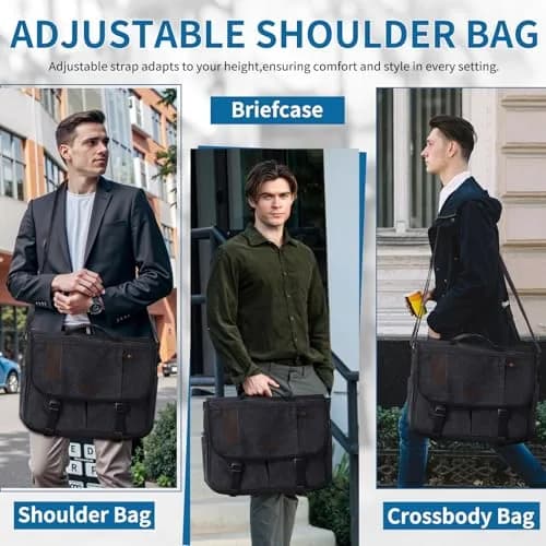 VX VONXURY Water Resistant Canvas Messenger Bag for Men, 15.6 inch Laptop | Vintage Satchel for Work & Travel thumbnail 2