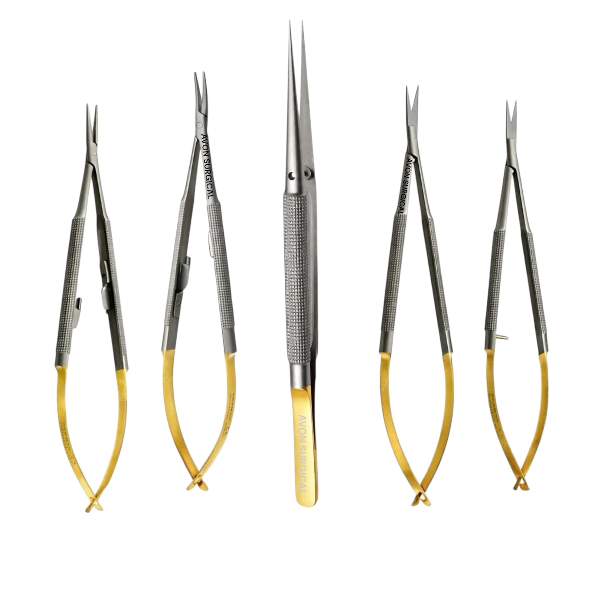 Cynamed German Stainless Set of 5 Micro Surgical Scissors & Needle Holders | 6 Inch Precision Instruments — Gold