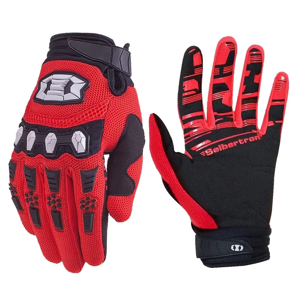 Seibertron Unisex MX ATV MTB Racing Gloves - Full Finger Touchscreen Glove for Bicycle Cycling Mountain Biking Motorcycle and Motocross Red XL | Durable, Fitted, Impact-Resistant
