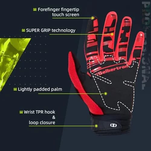 Seibertron Unisex MX ATV MTB Racing Gloves - Full Finger Touchscreen Glove for Bicycle Cycling Mountain Biking Motorcycle and Motocross Red XL | Durable, Fitted, Impact-Resistant thumbnail 4