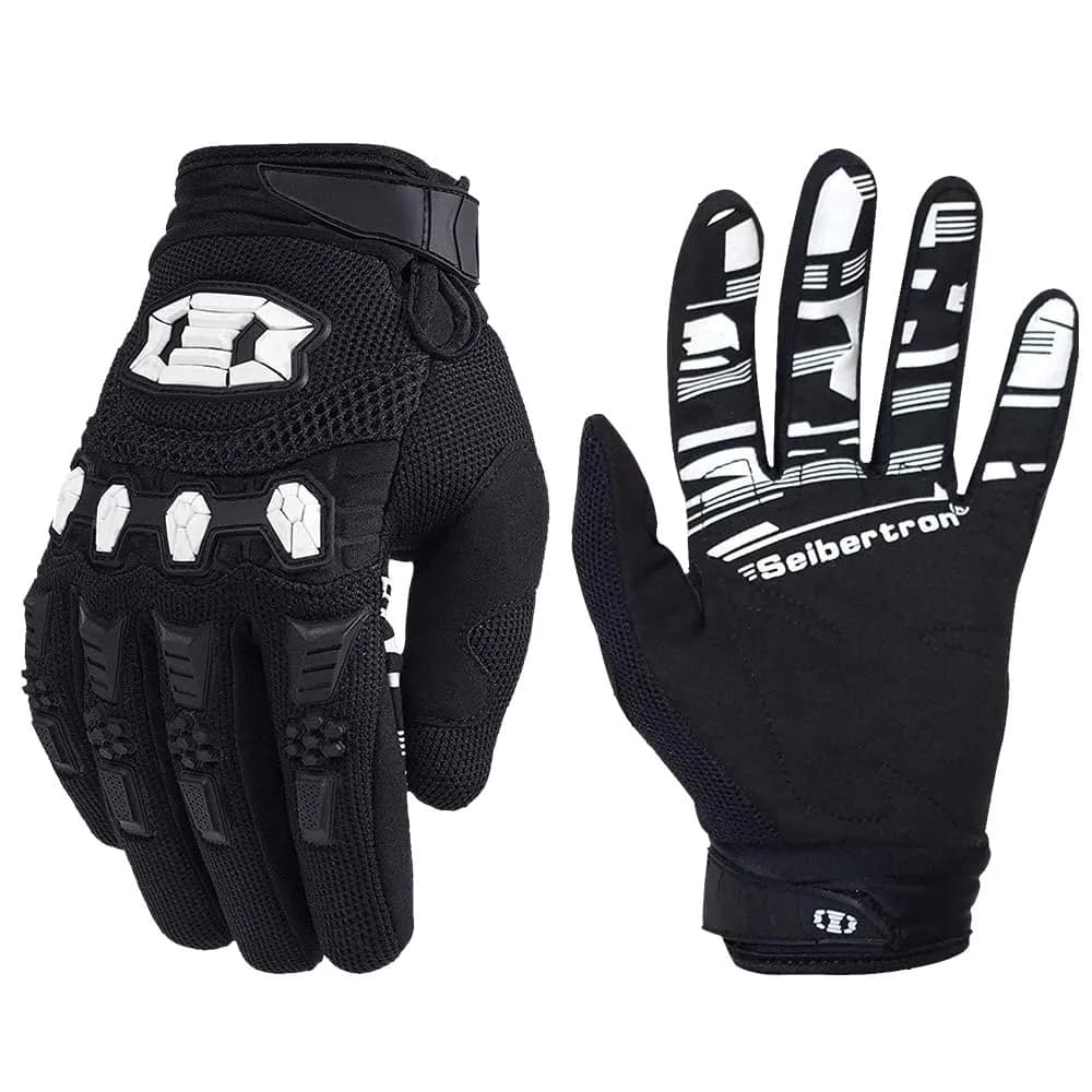 Seibertron Unisex BMX MX ATV MTB Racing Gloves - Full Finger, Black M | Touch Recognition for Road Racing & Motorcycle Sports — Black
