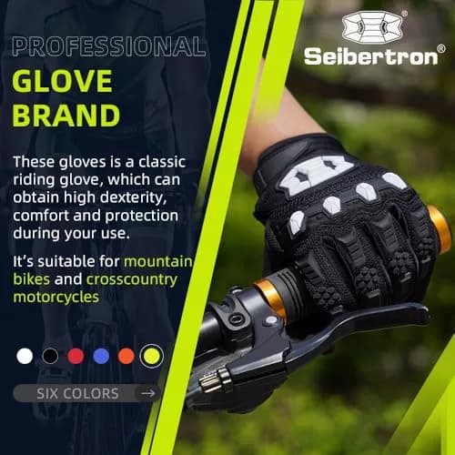 Seibertron Unisex BMX MX ATV MTB Racing Gloves - Full Finger, Black M | Touch Recognition for Road Racing & Motorcycle Sports thumbnail 2
