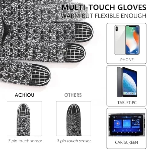 Achiou Winter Gloves for Men and Women, Touchscreen Knit Gloves | Warm, Breathable & Anti-Slip thumbnail 2