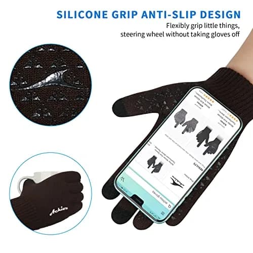 Achiou Winter Gloves for Men and Women, Touchscreen Knit Gloves | Warm & Breathable for Cold Weather thumbnail 3