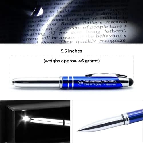 Inkstone Medical Gift Pen with Light & Stylus | Engraved Hippocrates Quote, Black thumbnail 4