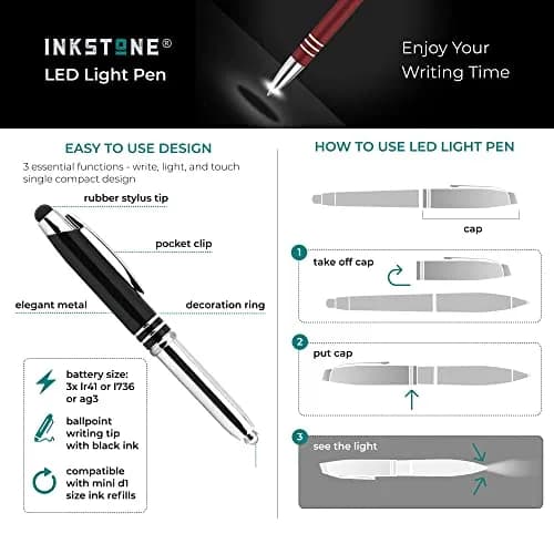 Inkstone Medical Gift Pen with Light & Stylus | Engraved Hippocrates Quote, Black thumbnail 6