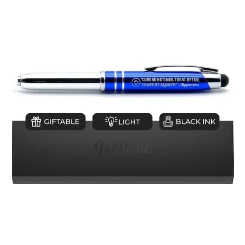 Inkstone Medical Gift Pen with Light & Stylus | Engraved Hippocrates Quote, Black thumbnail 1