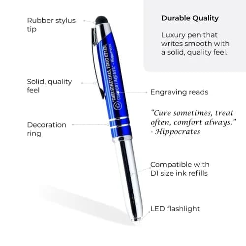 Inkstone Medical Gift Pen with Light & Stylus | Engraved Hippocrates Quote, Black thumbnail 2