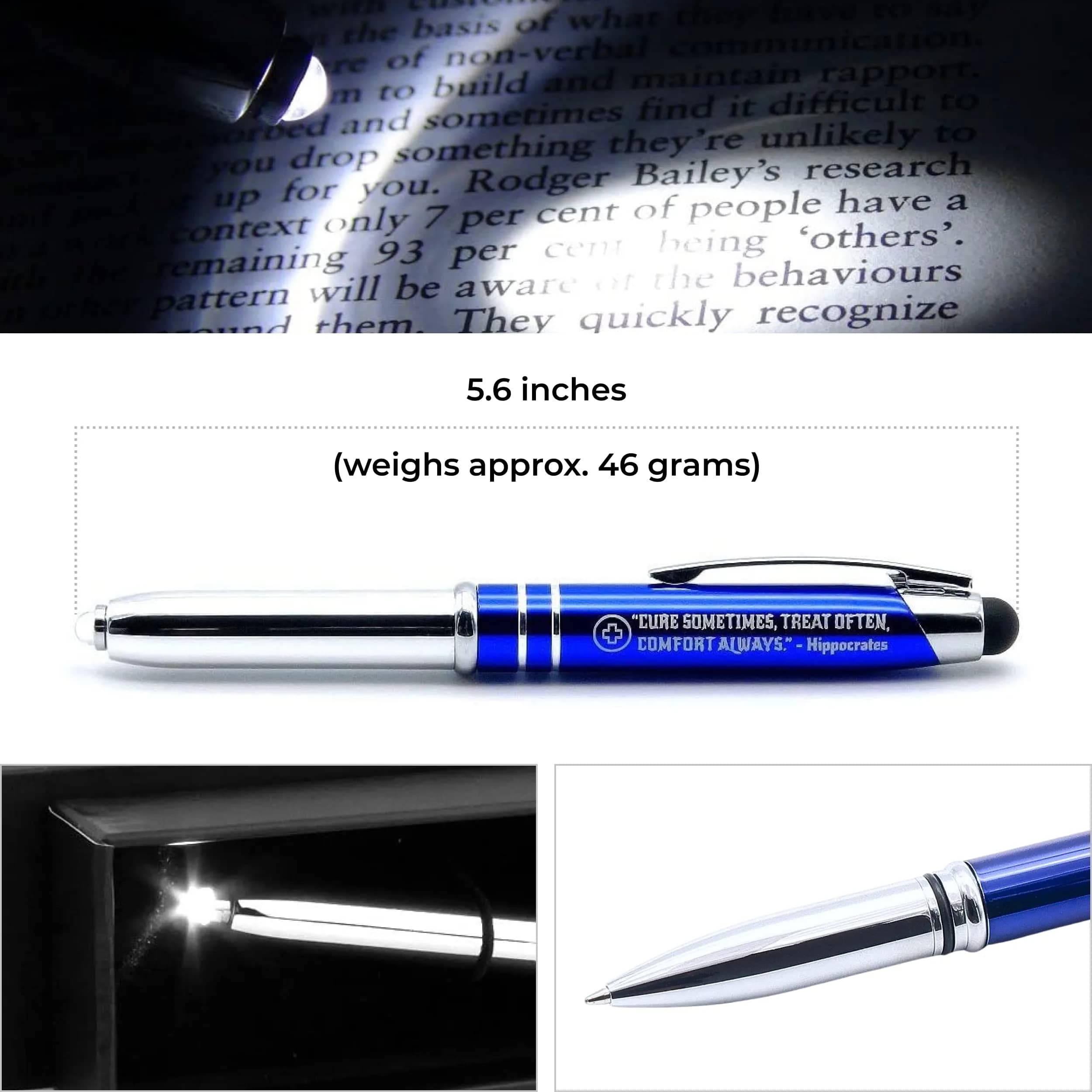 Inkstone Medical Gift Pen with Light & Stylus | Engraved Hippocrates Quote, Black - view 4