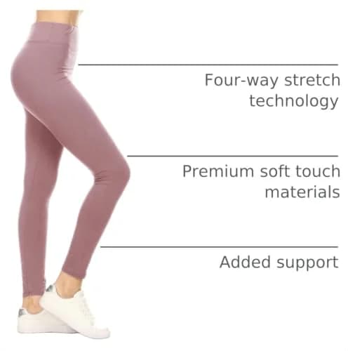 Leggings Depot Women's 3" Waistband Yoga High Waisted Solid Leggings Pants (Full Length, Mauve, Plus Size) | Comfortable & Flattering Fit thumbnail 4