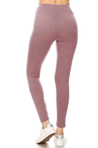 Leggings Depot Women's 3" Waistband Yoga High Waisted Solid Leggings Pants (Full Length, Mauve, Plus Size) | Comfortable & Flattering Fit thumbnail 5
