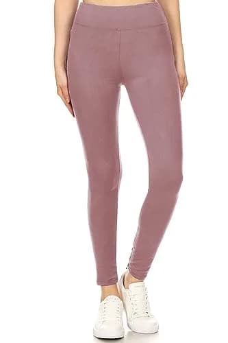 Leggings Depot Women's 3" Waistband Yoga High Waisted Solid Leggings Pants (Full Length, Mauve, Plus Size) | Comfortable & Flattering Fit thumbnail 2