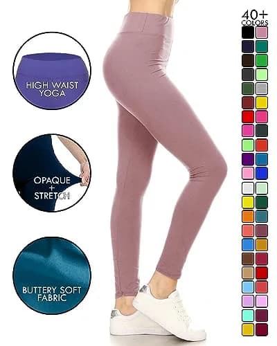 Leggings Depot Women's 3" Waistband Yoga High Waisted Solid Leggings Pants (Full Length, Mauve, Plus Size) | Comfortable & Flattering Fit thumbnail 3