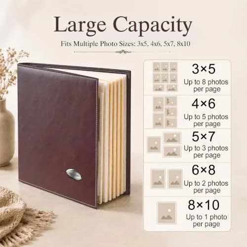 Zoview Coffee Leather Self-Adhesive Photo Album 33 cm (13 in) | Holds 4x6, 5x7, 8x10 Photos thumbnail 5