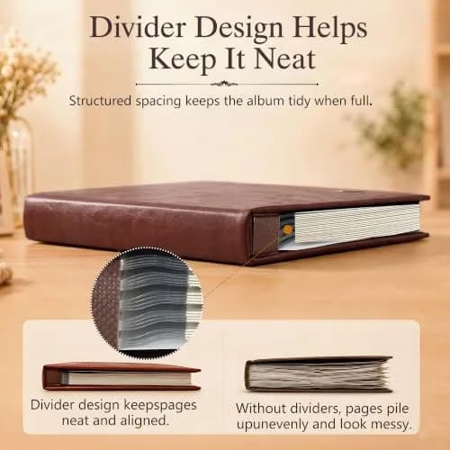 Zoview Coffee Leather Self-Adhesive Photo Album 33 cm (13 in) | Holds 4x6, 5x7, 8x10 Photos thumbnail 6