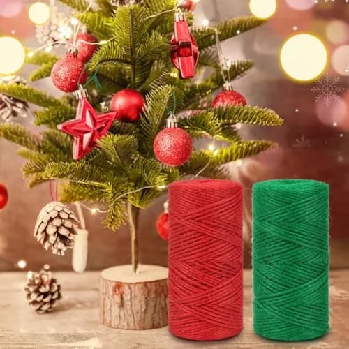 Tenn Well Red Green Jute Twine 328 Feet x 2 Rolls | Heavy Duty 2mm for Gift & Garden thumbnail 5