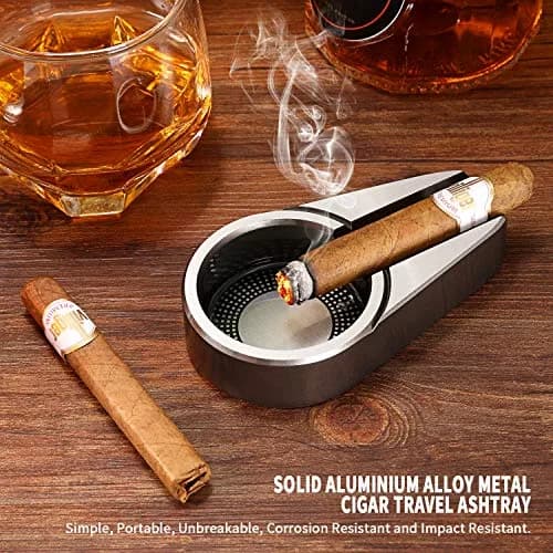 CiTree Metal Ashtray Silver | Modern Compact Travel Design with Single Cigar Rest thumbnail 6